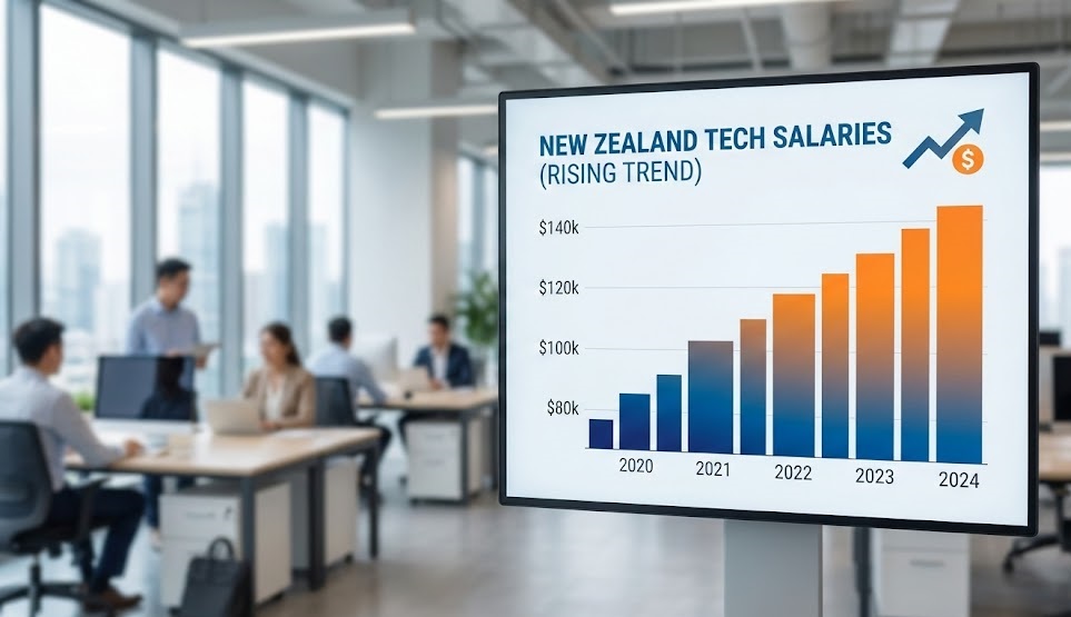 Graph showing the rising salary potential for Cloud Computing graduates in New Zealand compared to general degrees.