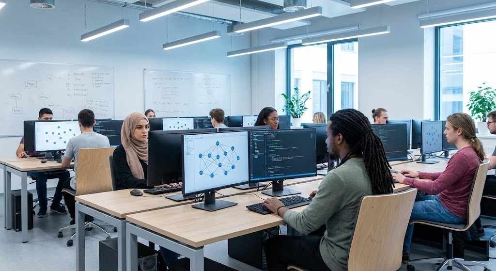 Students working on AWS projects during the new Cloud Computing Diploma at NeoNet Education NZ.